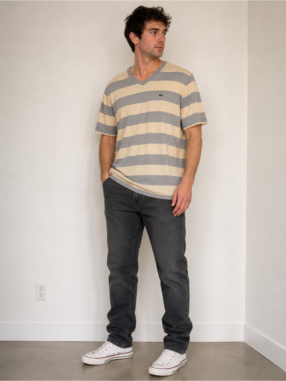 Lacoste Classic Stripe V-Neck Tee